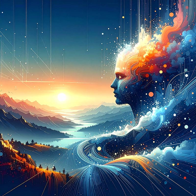 Abstract illustration representing AI reflecting human input, where confident ideas are amplified and echoed rather than independently verified.